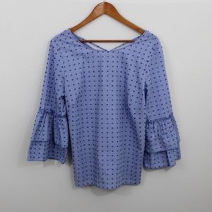 Jane & Delancey Blue Dotted Bell Sleeve Top